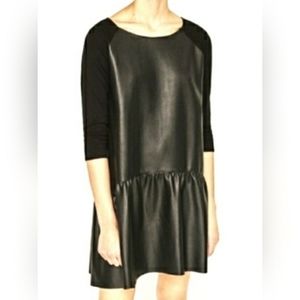 Zara Oversize Drop Waist Black Faux Leather Dress